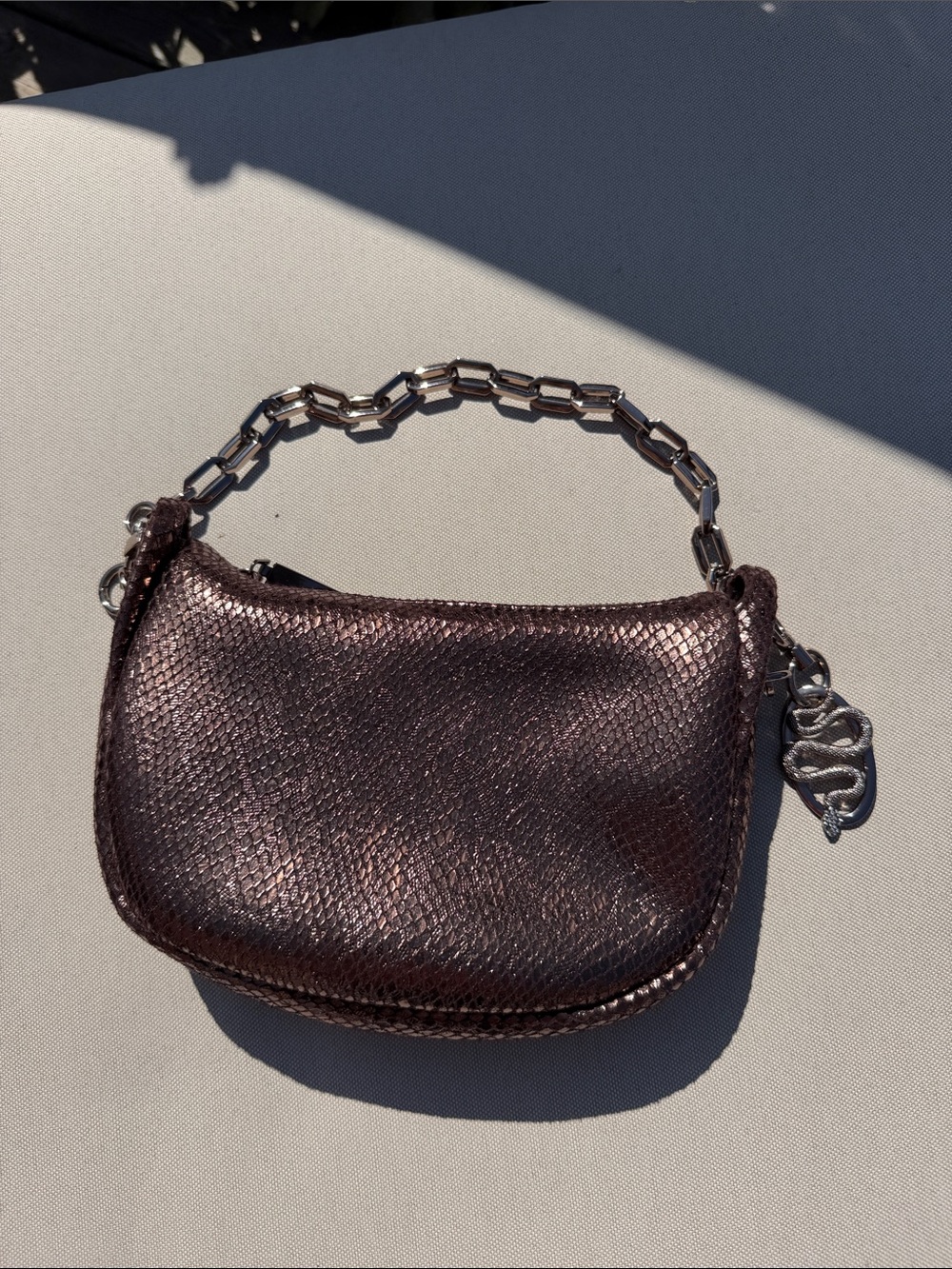 Aldo Metallic Dark Brown Mini Chain Handle Bag